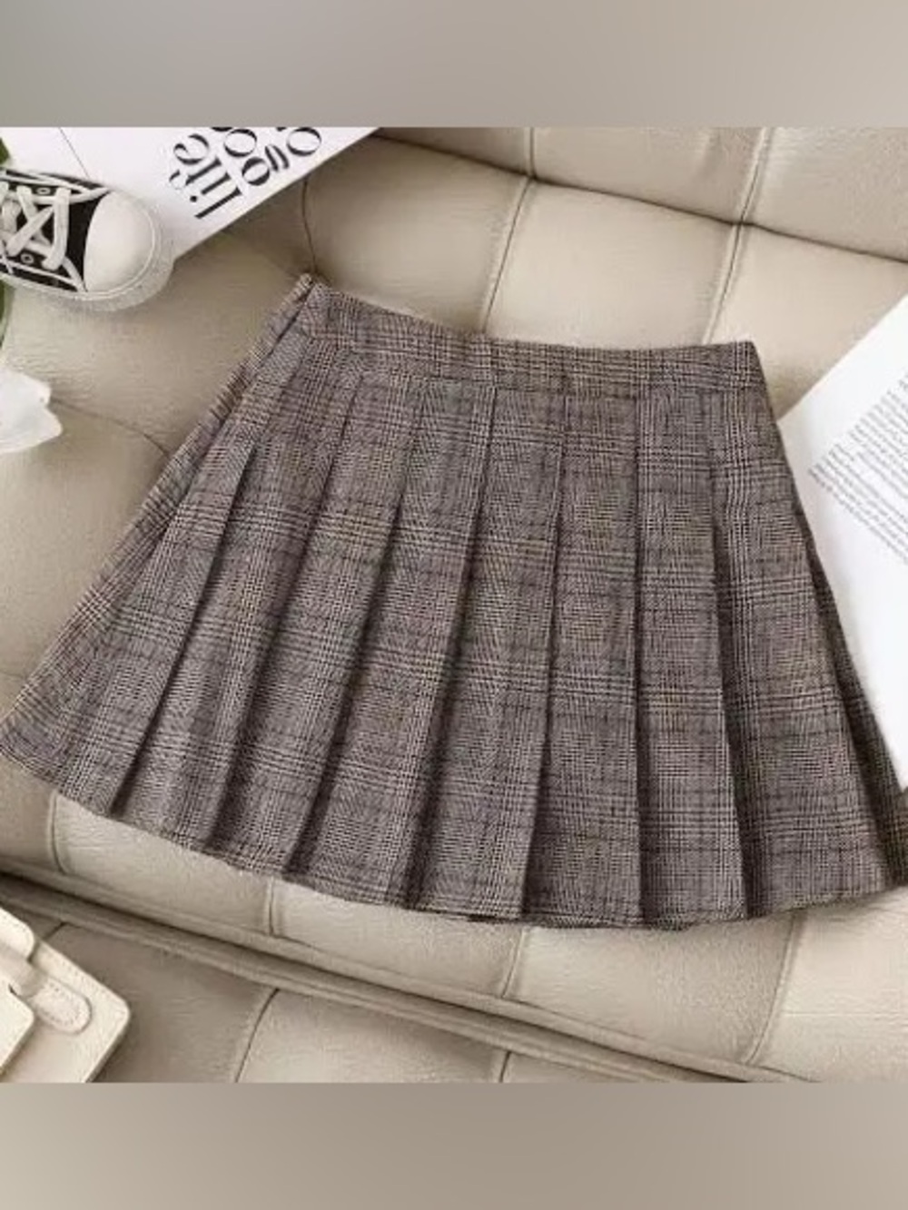 ♠️5/$25♠️Classic Plaid Pleated Mini Skirt - Brown/White